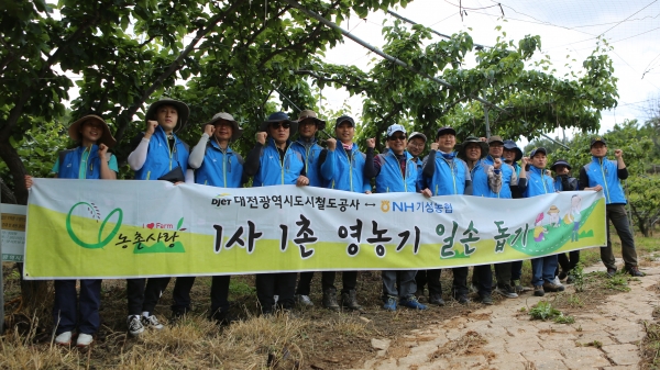 농촌일손돕기에 나선 대전도시철도 디젯 나눔 봉사단.