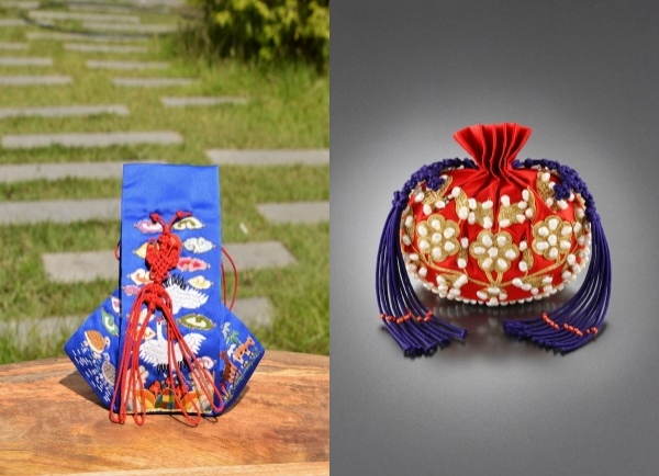 (좌)모난 것(귀주머니 또는 줌치, (우) 둥근 것(두루주머니 또는 염낭)