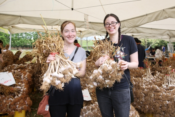 서산6쪽마늘 축제를 방문한 외국인들 모습