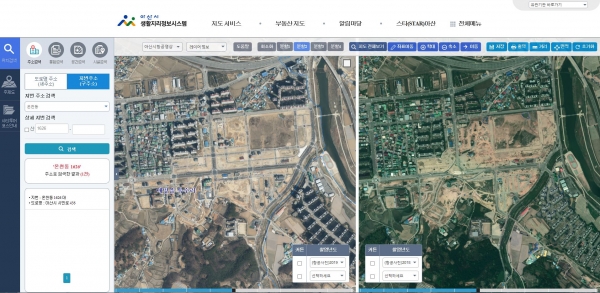 생활지리정보시스템,  배방월천지구 2018년 2019년 영상비교