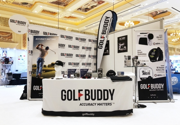 미국 네바다주 라스베이거스에서 열린 'PGA 패션 앤 데모 익스피어리언스' 전시회에 참가한 골프존데카의 골프버디 부스.