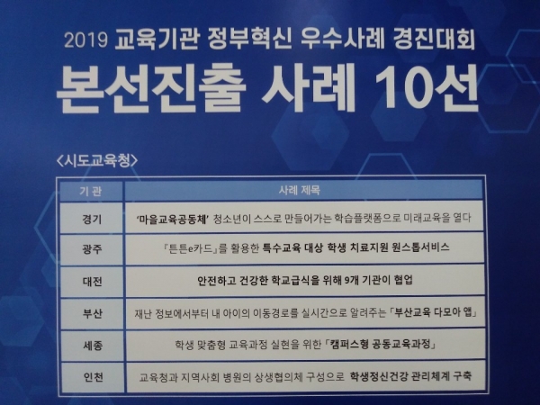 대전교육청, 교육기관 정부혁신 우수사례 경진대회 장려상 수상