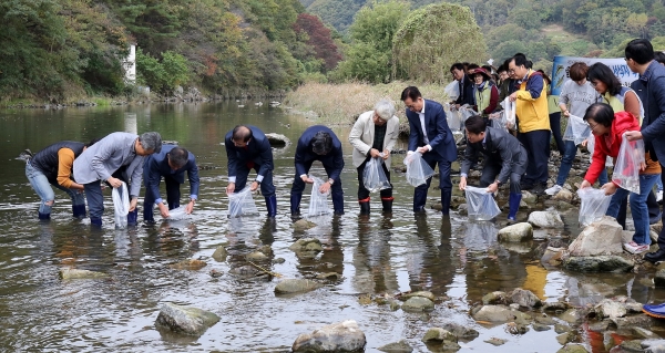 한국타이어앤테크놀로지가 23일 오후 대전 유등천 상류 수련교에서 금강유역환경청 등과 함께 멸종위기종인 '감돌고기'를 방류했습니다.