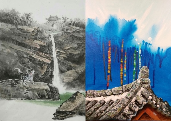(좌) 박연폭포_권용섭 작,  (우) 한옥의 미(개성)_여난영 작
