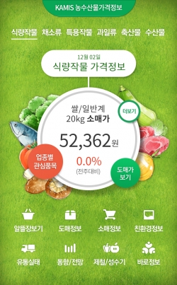 KAMIS 농산물 유통정보 모바일 페이지 사진