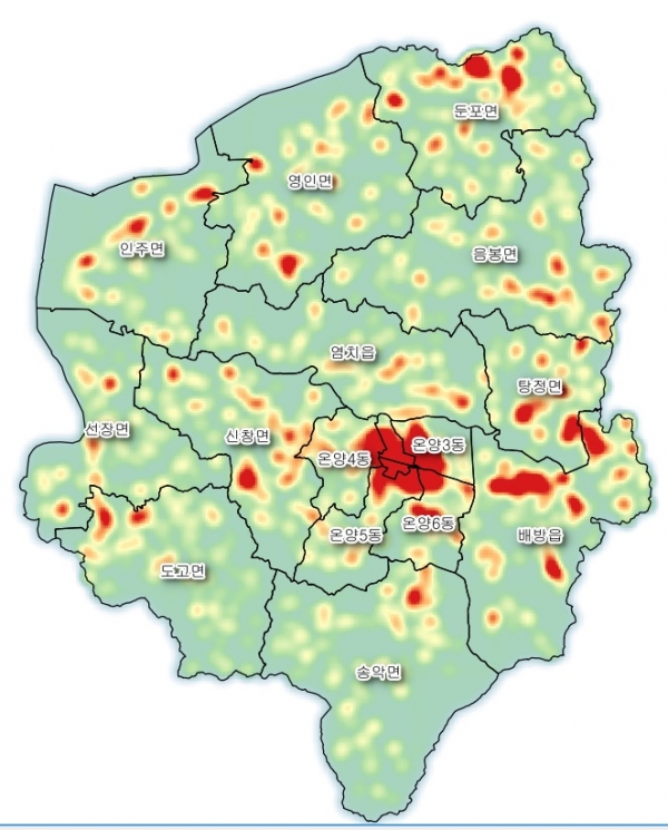 빅데이터 활용 CCTV우선 설치대상지역 분포도