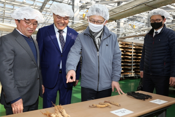 김현수 농립축산식품부 장관, 금산인삼제조업체 방문 모습