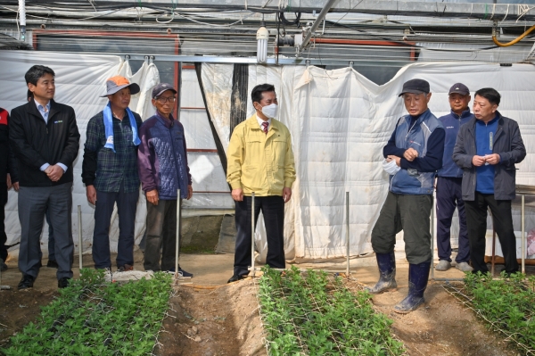 박정현 군수 화훼농가 점검 장면