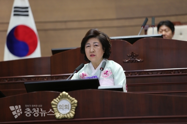 5분 발언하는 안미희 천안시의회 의원 / 충청뉴스 최형순 기자