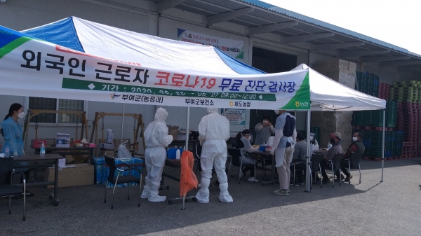 외국인 코로나19 검사진행 장면
