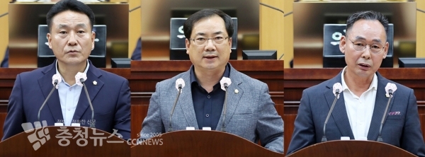 좌로부터 가충순 의원과 안효돈 의원, 이수의 의원이 5분 발언