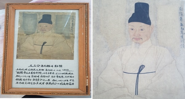 차천로 영정 (좌) 보존처리 전,  (우)보존처리 후