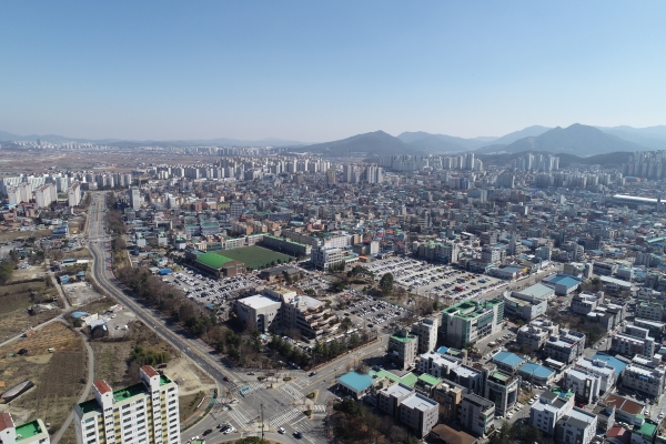 드론으로 촬영한 아산시청 일원