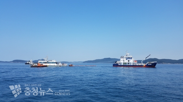 태안 해상방제 합동훈련 모습.  출처=태안해양경찰서