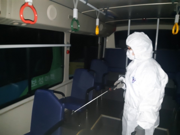 천안 시내버스 방역 실시 모습