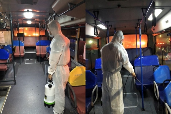 시내버스 방역실시 모습