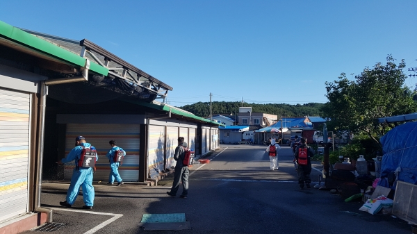 판교면의소대, 6개월째 이어지는 코로나19 방역 봉사 실시 모습