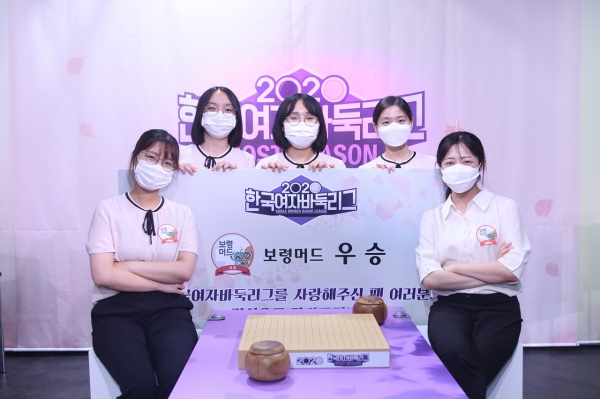 보령머드팀 우승 장면(왼쪽부터 최정, 박소율, 강다정, 김경은 선수, 문도원 감독)