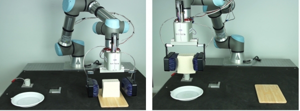 집게형 만능 그리퍼를 이용, 두부를 파지하고 이동하는 모습.