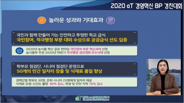 aT 경영혁신 BP경진대회 대상 온라인 PT발표 모습