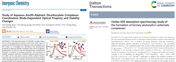 (좌) 아메리슘 연구결과 게재 학술지, (우) 플루토늄 연구결과 게재 학술지