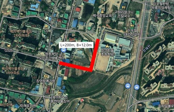 한들초등학교 진입도로(중로3-122호) 개설공사 위치도