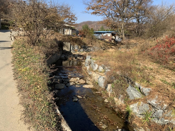 충청남도 도랑살리기 사업 우수마을로 선정된 북면 대평리 마을 곡간도랑의 모습