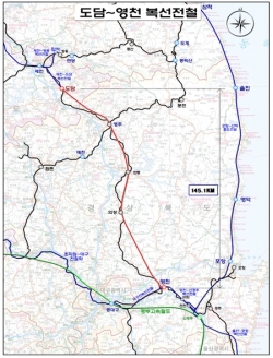 도담~영천 복선전철 사업 노선도