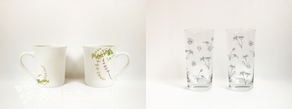 세밀화 머그컵, 라인드로잉 유리컵