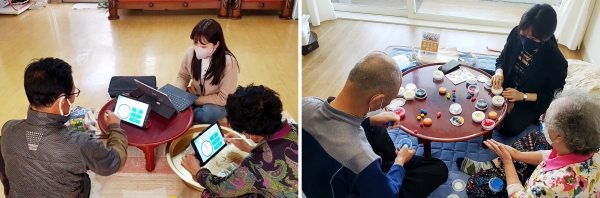 서산시치매안심센터 직원이 가가호호 프로그램 실시 장면