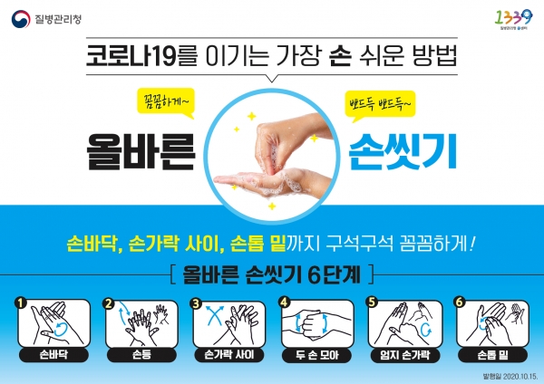 올바른 손 씻기 6단계 홍보물