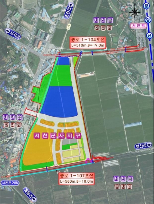 서천군 신청사 주변 외곽도로 확장공사 추진(위치도)