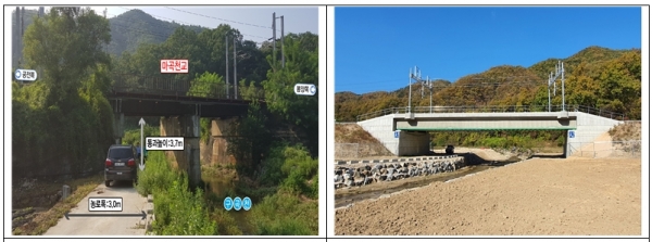 충북선 마곡천교 (교량개량 전·후 사진)