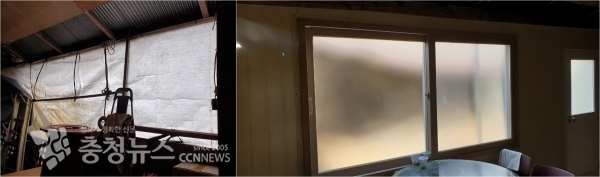 오가면 바람막이 단열팔넬 설치 전과 후