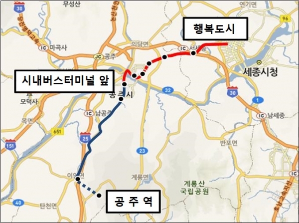 공주-세종 BRT 노선도