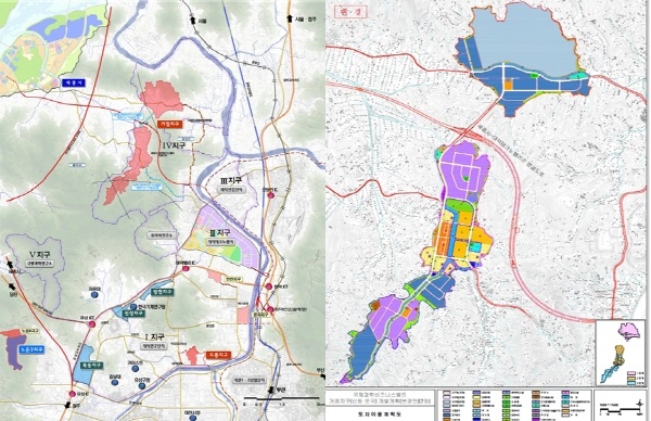 (좌)지구 위치도, (우) 토지이용계획도