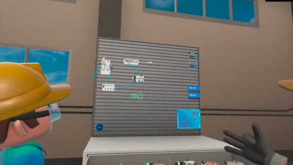 VR Class상의 강의실(상) 및 실습실(하) 시연 화면