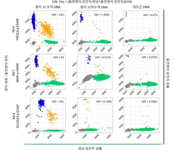 디지털 중합효소 연쇄반응을 통해 세 환자의 뇌척수액에서 발견된 병인 돌연변이