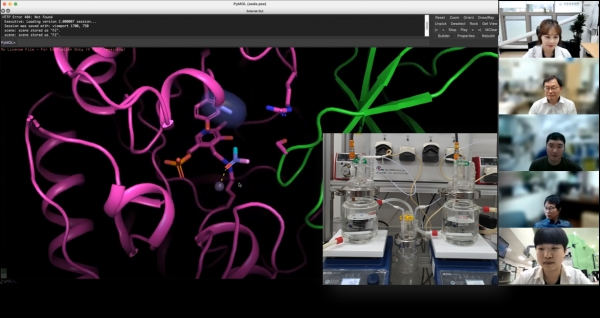 의약용 D-트레오닌 생산 기술 관련 생명연 및 경북대 연구팀 비대면 회의 모습.