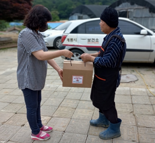 코로나블루 극복 및 올 여름 폭염 대비 위한 건강상담·물품 지원 모습