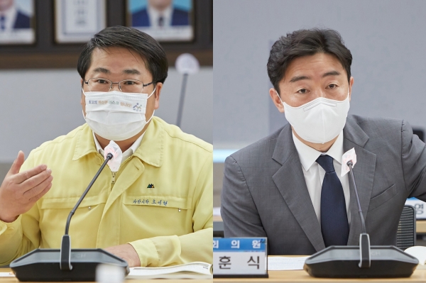 국회의원(을)&아산시 간담회. 오세현 시장(왼쪽), 강훈식 국회의원