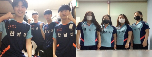 한남대 (좌)남자 탁구부 선수들, (우) 여자 탁구부 선수들
