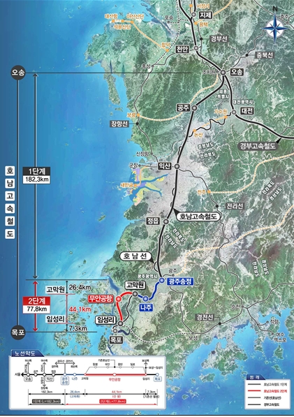 호남고속철도 2단계(고막원∼목포) 위치도