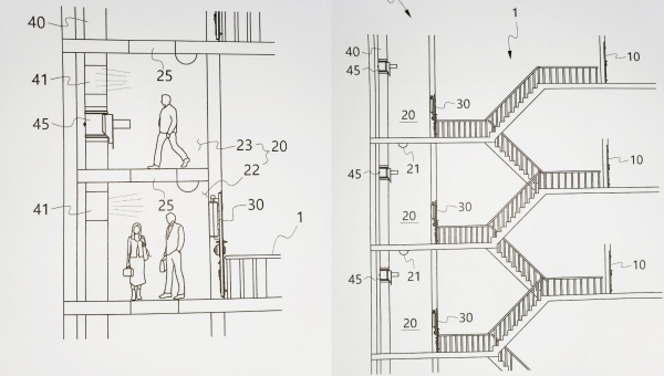 이복상씨가 개발해 특허 등록을 마친 '건물의 비상계단 대피구조' 개념도.