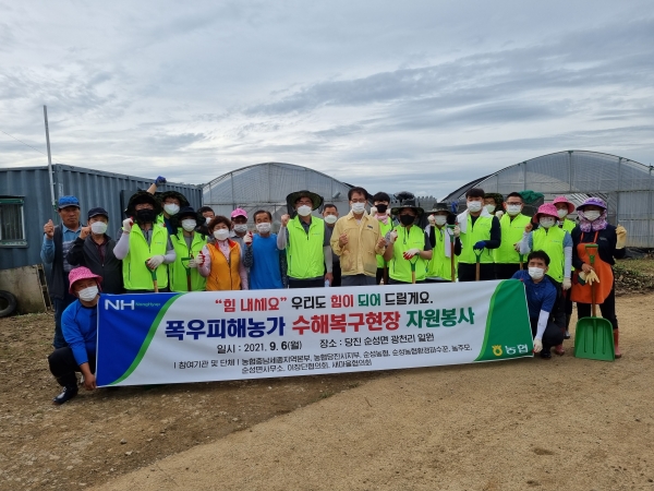 충남세종농협(본부장 길정섭)과 농협당진시지부(지부장 조원상), 순성농협(조합장 강도순) 임직원 30여명은 집중호우로 인근 하천이 역류해 수해가 발생한 시설하우스 농가를 찾아 긴급 복구