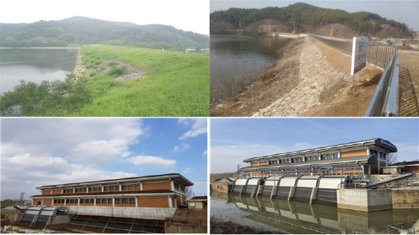 (위) 저 수 지 개보수사업 전, 후  (아래) 배수장 개보수사업 전, 후 모습