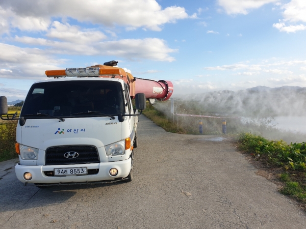 차량 방역소독 실시 장면