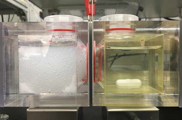 기존 해수전해조. 해수 염기성화가 진행되어 분산 형태의 무기침전물 형성한다.