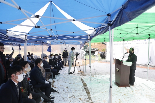 천안동남의용소방대가 지난 11월 30일 오전 태조산 천안보훈공원에서 천안2.9의거 기념탑 이전 제막식 개최 모습