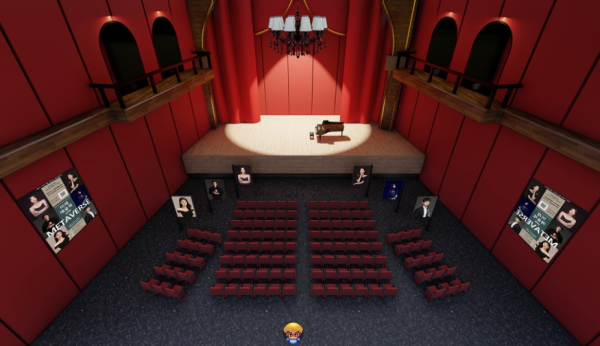 메타버스 플랫폼인 ‘게더타운’에 구현된 음악관 내부 이미지.